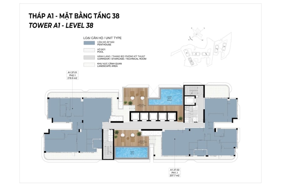 Mặt bằng Penthouse tầng 38 - Tháp A1