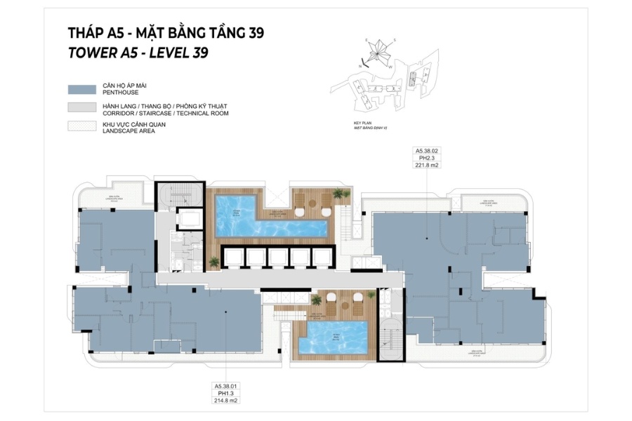 Mặt bằng Penthouse tầng 39 - Tháp A6