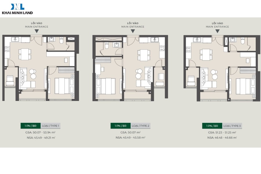 Layout mặt bằng căn hộ 1 phòng ngủ 