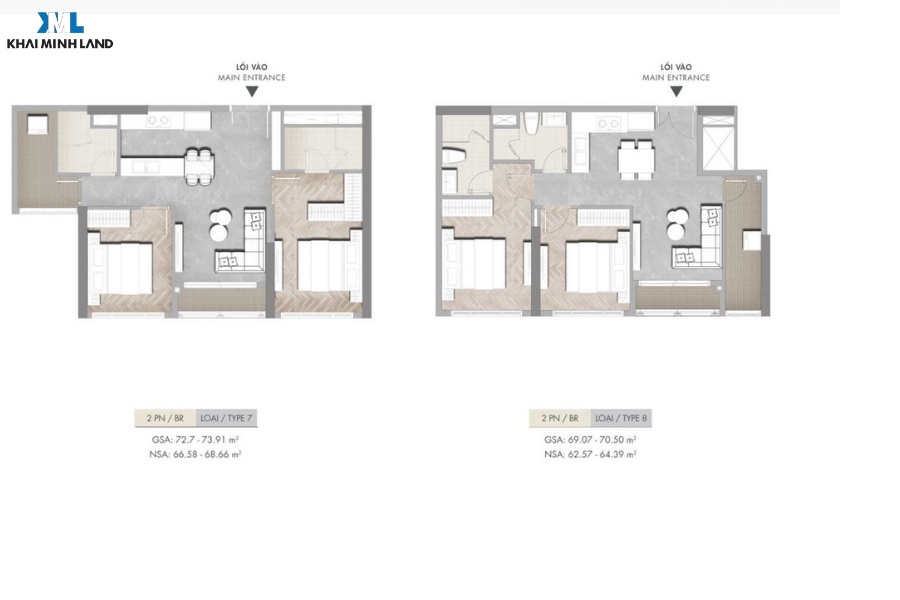 Layout căn hộ 2 phòng ngủ 