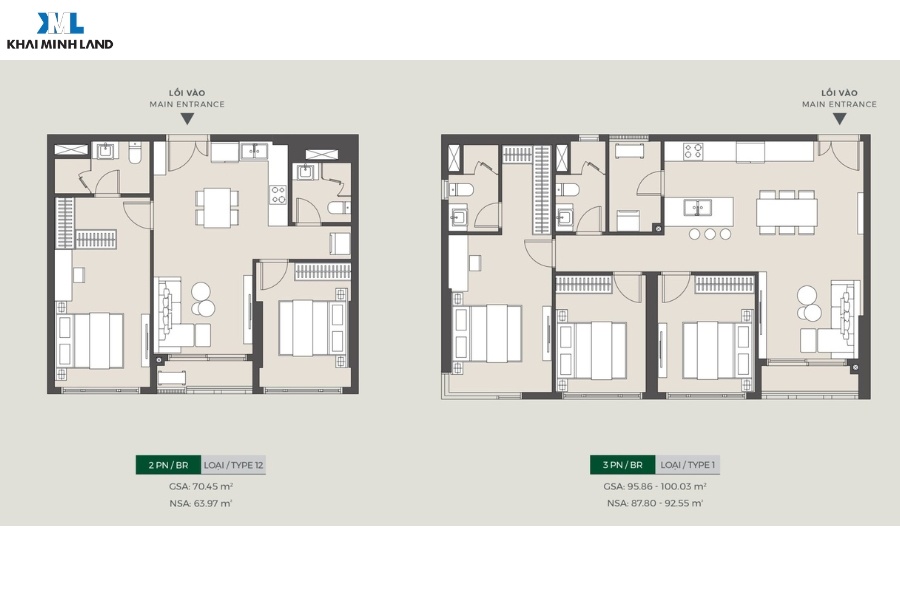 Layout mặt bằng căn hộ 3 phòng ngủ 