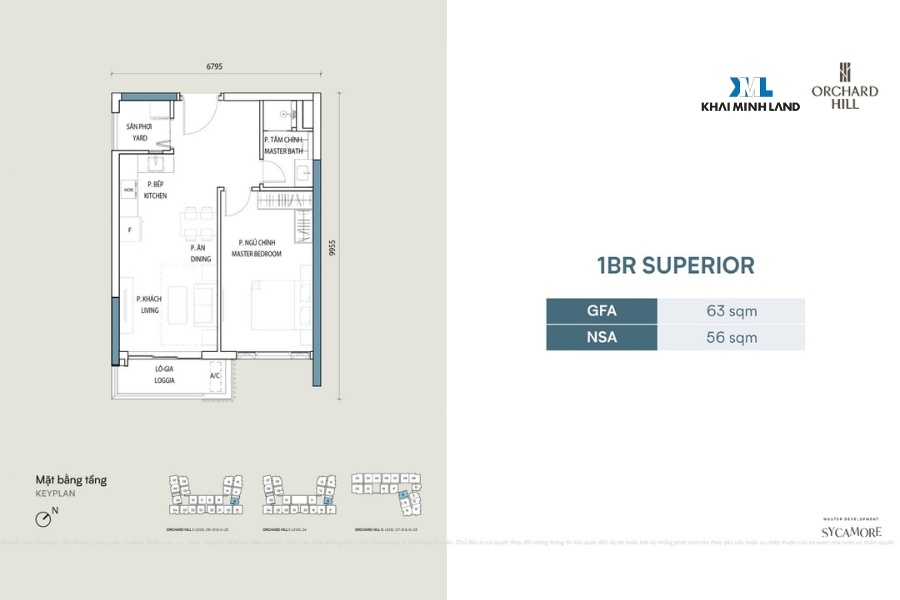 Layout mặt bằng căn 1 phòng ngủ SUPERIOR dự án Orchard Hill