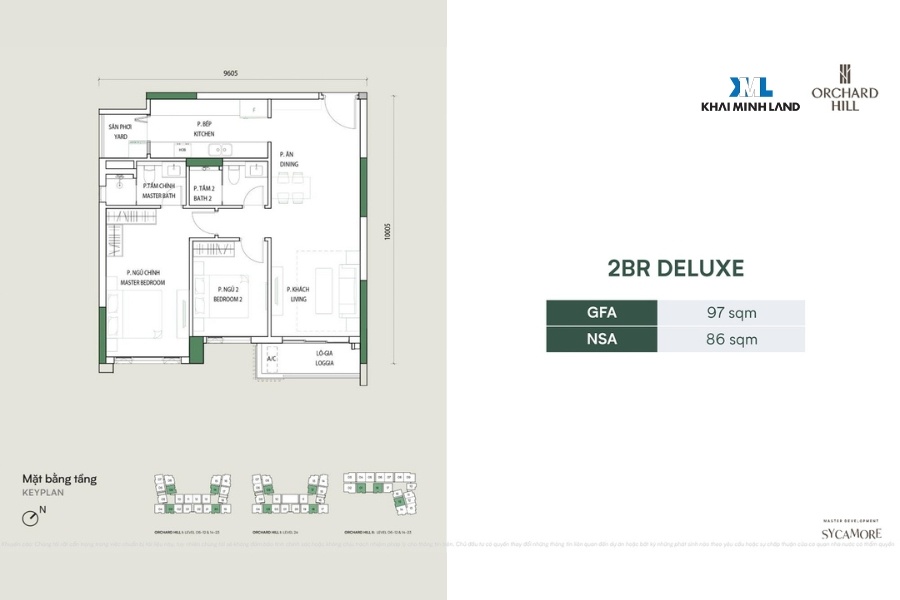 Layout mặt bằng căn 2 phòng ngủ DELUXE dự án Orchard Hill